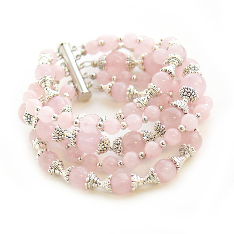 Браслет и серьги из розового кварца
