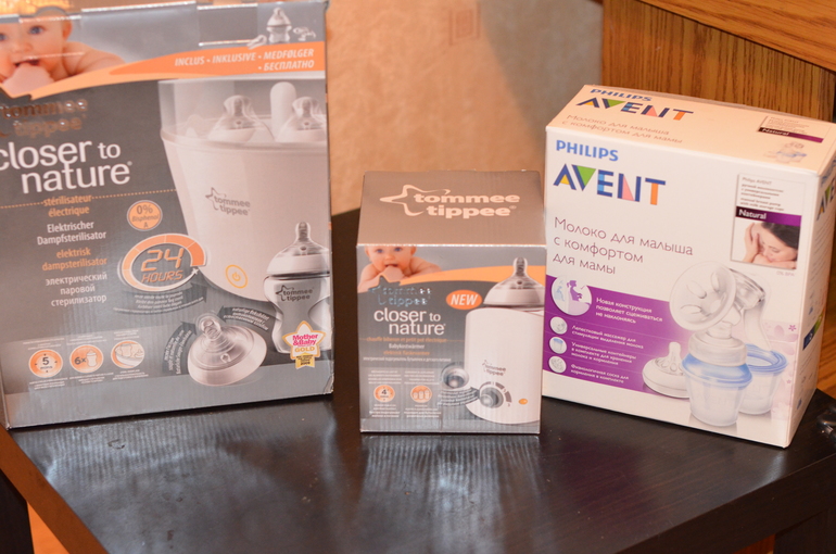 Комплект: молокоотсос Philips, подогреватель и стерилизатор Tommee Tippee