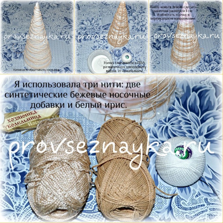 Винтажная елочка из ниток фото-МК