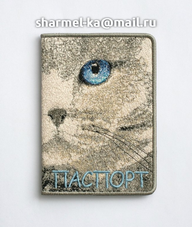 Вышитая обложка на паспорт "Желтоглазый кот"(08.01.14)