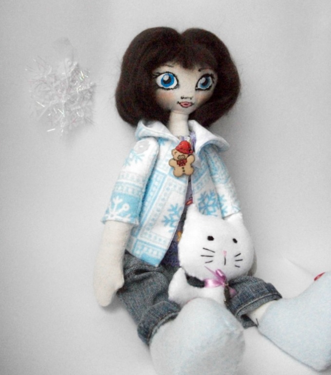 Зимняя куколка с котёнком