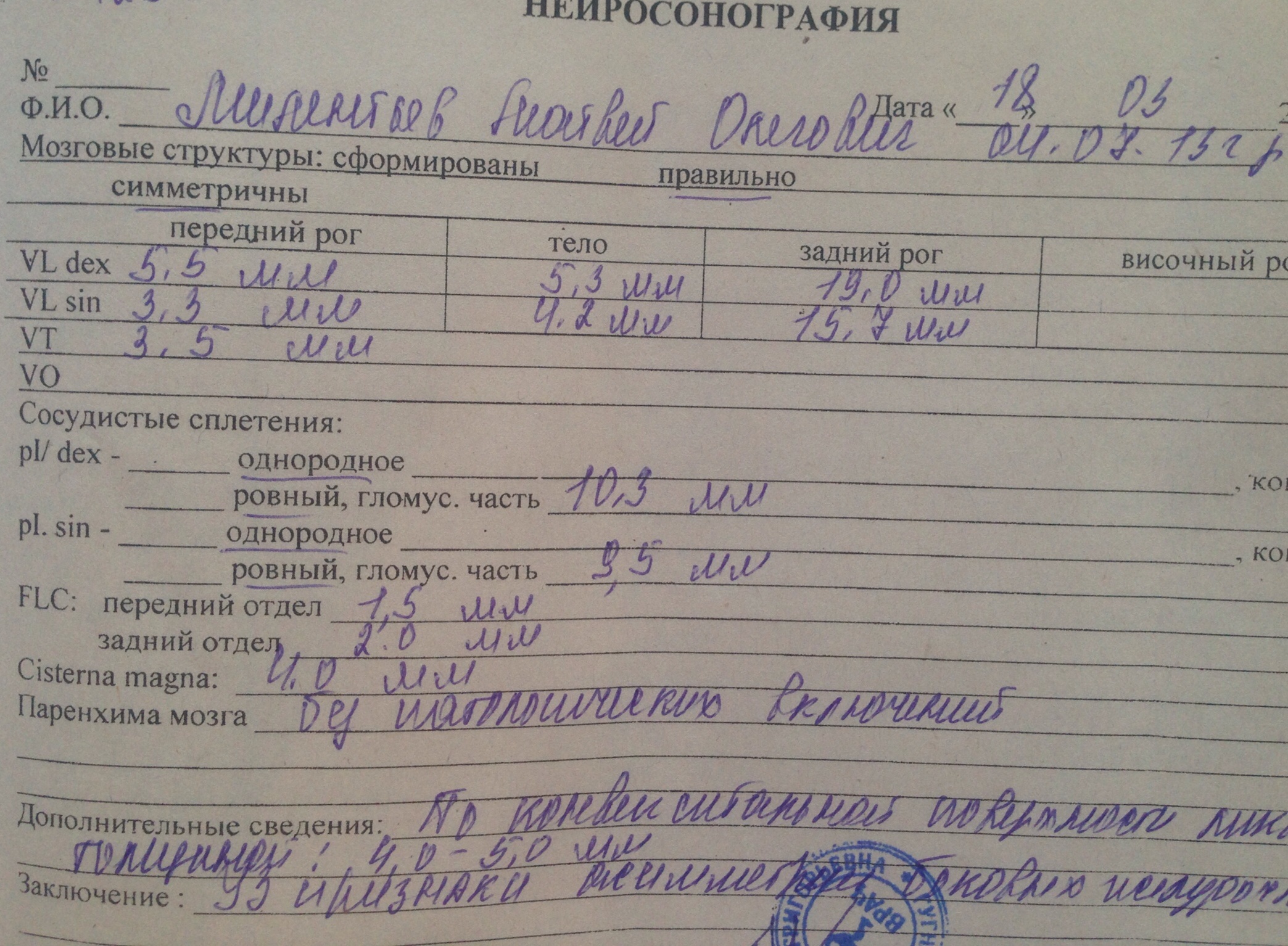 Нейросонография в 8 месяцев.