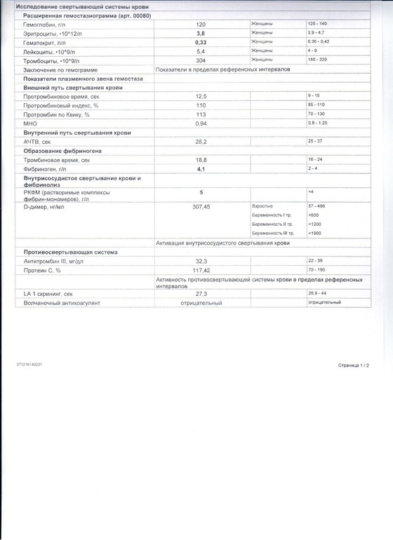 Гемостазиограмма