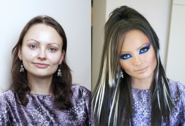 девушки до макияжа и после