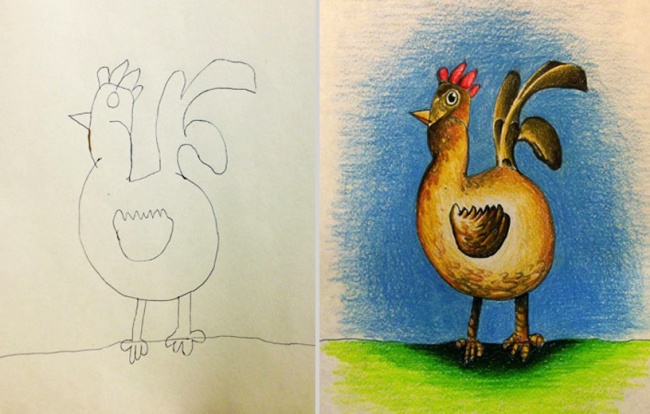 Папа раскрасил рисунки детей