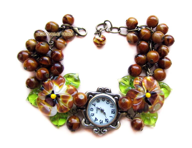 "Палая листва" наручные часы с бусинами лэмпворк