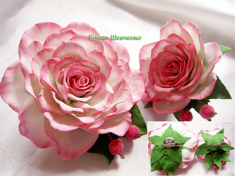 Брошь и зажим для волос "Нежная роза". Выполнены из фома. Ручная работа.