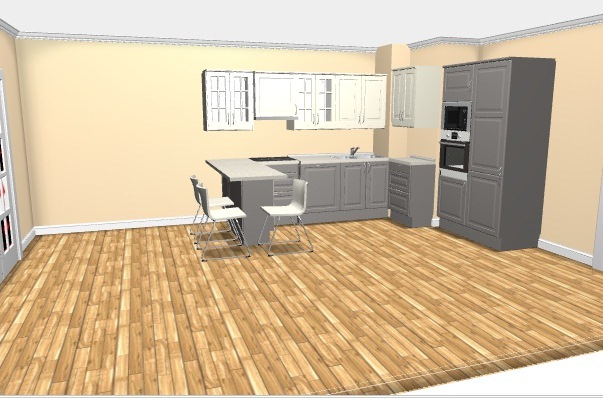 Помогите с планированием кухни линдиго серая с белым в кухне студии.