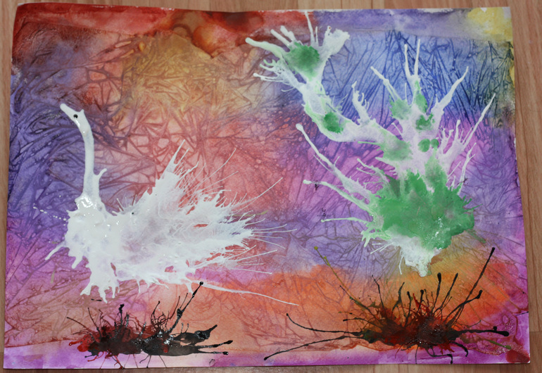 Рисование акварелью и полиэтиленом