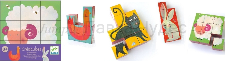 Идея с кубиками Djeco "Ферма" или "Джунгли" из 9 дет.