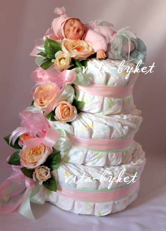 Нежный тортик для новорожденной малышки!