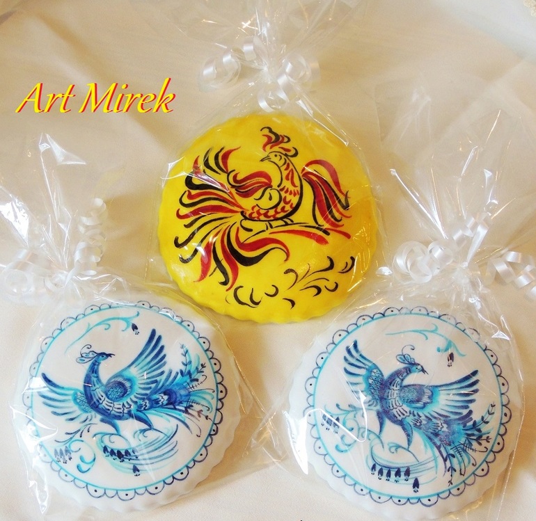 Птицы счастья "Гжель" и "Хохлома"