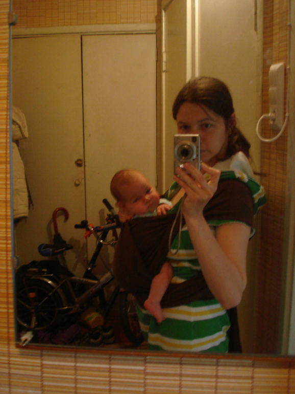 Трикотажный слинг, ребёнок 1,5 мес, КПК, второй опыт