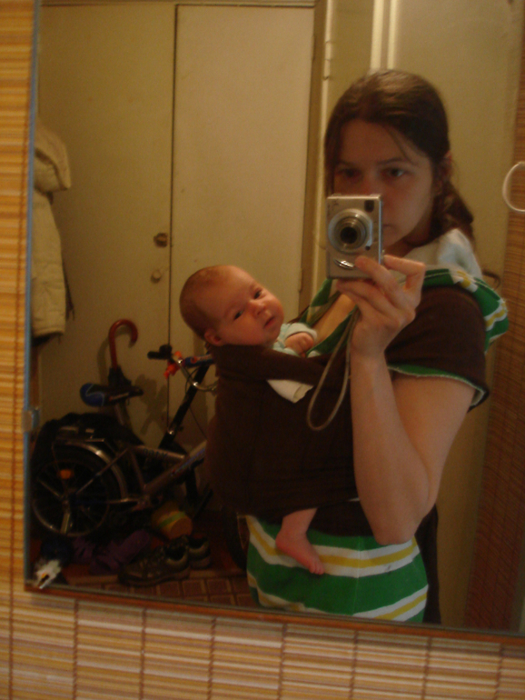 Трикотажный слинг, ребёнок 1,5 мес, КПК, второй опыт