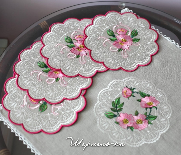 Моё последнее и шитье, и вышивка :). Комплект для кофе, чая льняной вышитый