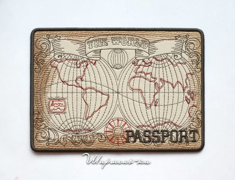 Вышитая обложка на загранпаспорт "Карта мира. Эпоха открытий"