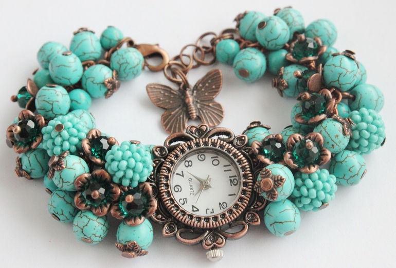 Часы "Бирюза+медь"
