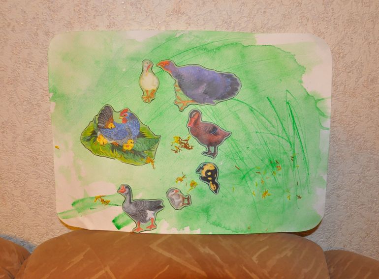 Птичий двор. Живопись+аппликация