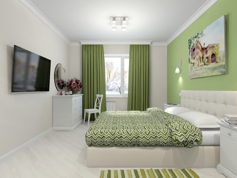 Нежно-зеленая спальня
