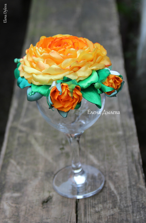 Повязка " Пион Янтарный " и шпильки