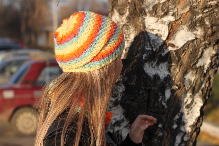 Радужный комплект шапка+шарф