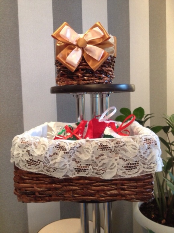 Плетение из газет. Результат после окрашивания.