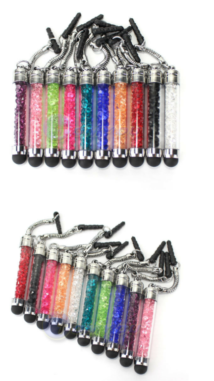 стилус с кристаллами с заглушкой разъема для наушников 3, 5мм, цена 65 руб!