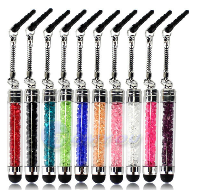 стилус с кристаллами с заглушкой разъема для наушников 3, 5мм, цена 65 руб!