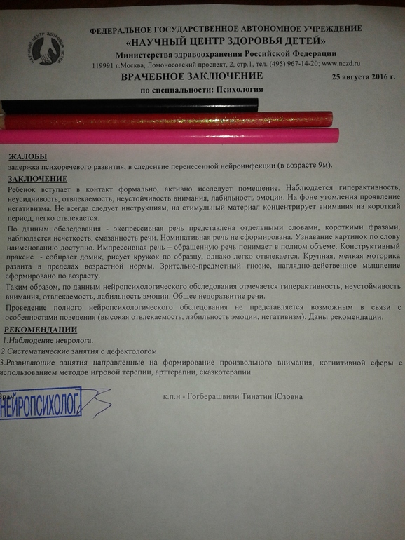 Протокол нейропсихологического обследования взрослого образец