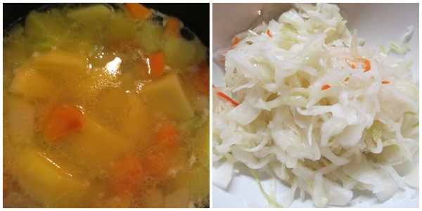 Густой картофельный суп с квашеной капустой и беконом