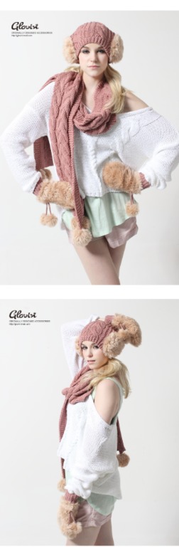 Комплект шапочка+шарфик+варежки с меховушками