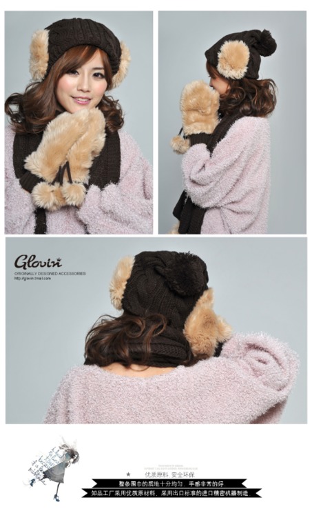 Комплект шапочка+шарфик+варежки с меховушками