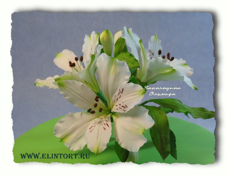 Торт с сахарными альстромериями.