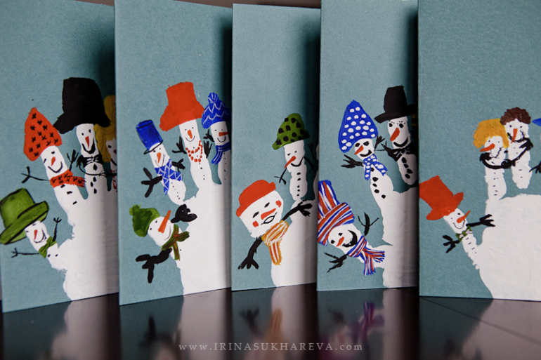 Мастер-класс по созданию новогодней открытки - команда снеговиков