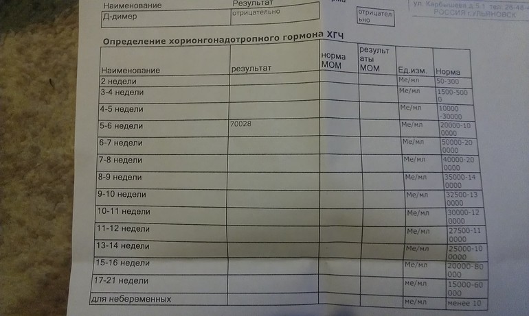 Результаты анализов на 31ДПП