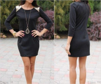 Платье черное с плечами в паетках