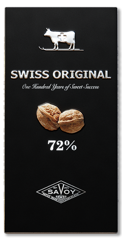 Горький шоколад с грецким орехом  (72% какао-продуктов)