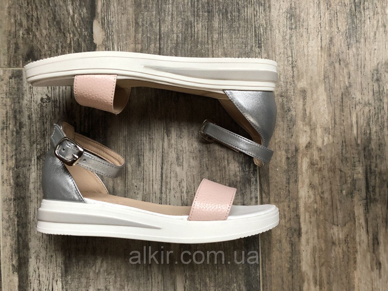 Босоножки №17-с150 пудра флотар + серебро (с150 бел+серая 19