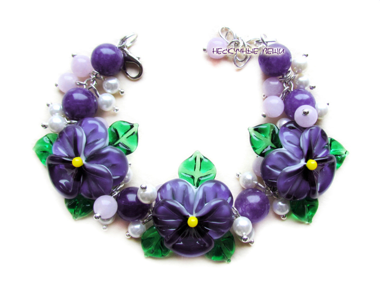 "Violet" браслет с бусинами лэмпворк