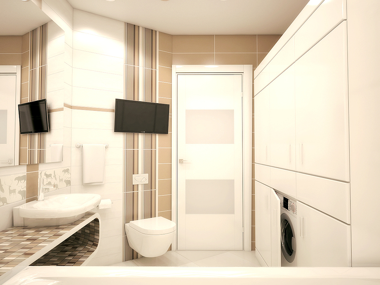 Санузел с телевизором - новый вариант плитки