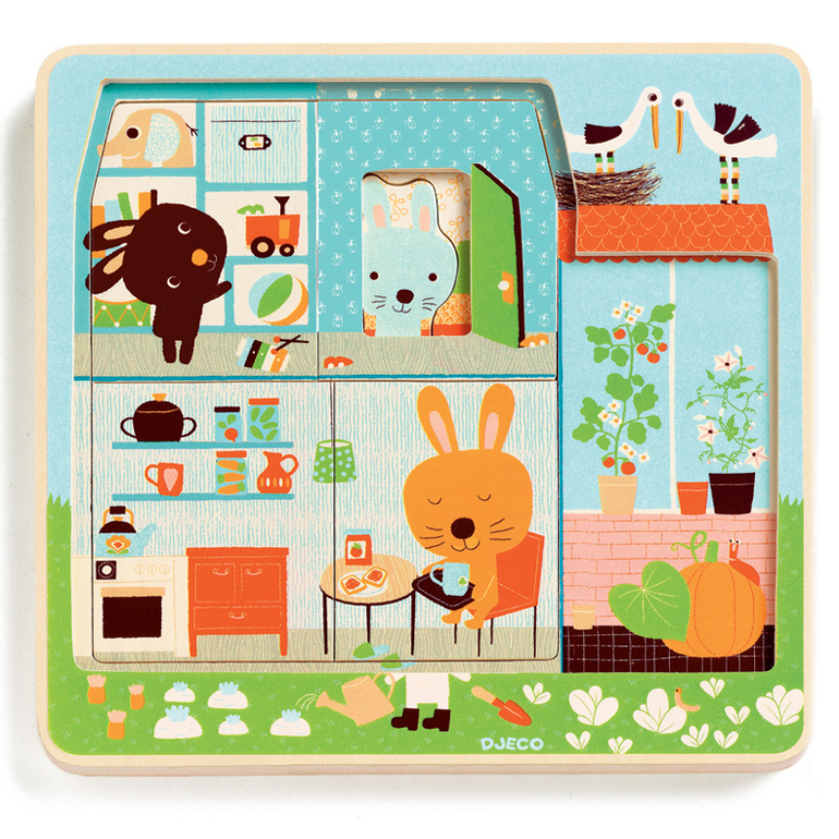 Трехслойный пазл - домик для крольчат. Отличный подарок девочке на 2 годика!