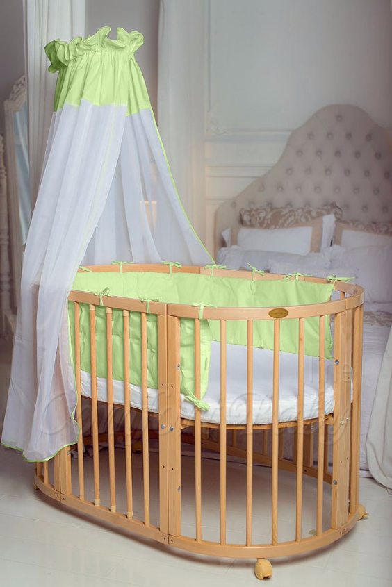 КРОВАТКА- ТРАНСФОРМЕР "COMFORT BABY" .Цена: 25 000 руб.  ХАРАКТЕРИСТИКИ:  возраст детей: 0-5 лет  габариты модели (Д х Ш х В): 1) колыбельки: 78*76*81 см  2) овальной кроватки: 128*76*81 cм  матрас приобретается отдельно.  максимальная нагрузка: 120 кг  Материал: изготавливается только из настоящего массива бука высшего сорта.  сборка: кровать в разобранном виде, простота сборки, инструкция по сборке на русском языке  продукция сертифицирована  производство: Россия  гарантия: 2 года   Дополнительные характеристики: 4 положения по высоте (расстояние положения дна от пола без колес: 1см, 12см, 37см, 57см; расстояние между отверстиями снизу-наверх: 12см, 15см, 20см.); 3 прутика - съемные.  КОНМПЛЕКТАЦИЯ:  1-я ступень - круглая кроватка  2-я ступень - овальная кроватка  3-я ступень - диванчик  4-я ступень - манеж  5-я и 6-я ступени - 2 кресла и столик  7-я ступень - пеленальный столик  ДОПОЛНИТЕЛЬНЫЕ ОПЦИИ:  Комплект постельный "Classic" +6950 руб.  Комплект постельный "Colorit" + 11990 руб.  Фирменный держатель для балдахина +790 руб.  Комплект цельных матрасов " Холкон"/ "Кокос" (круглый+овальный) +8490 руб  Маятник "ComfortBaby Pendulum" 2 в 1+6990 руб.