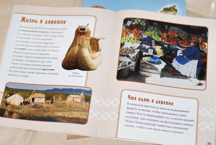 Книга о животных и маленькие географические атласы.