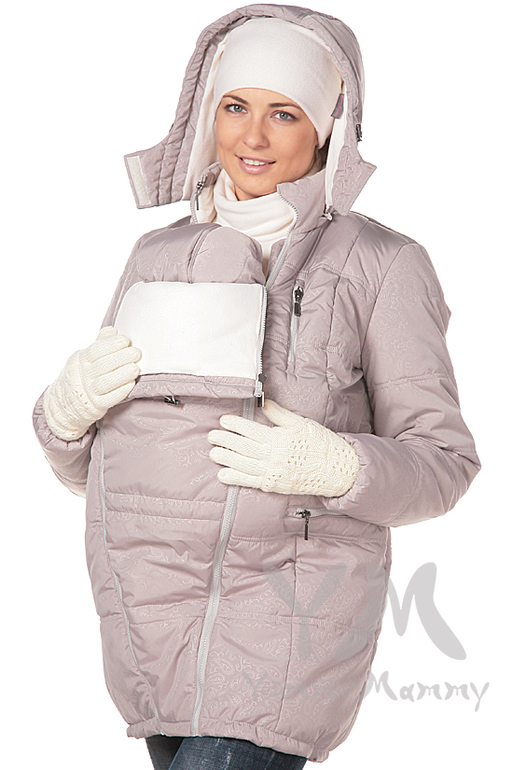 Cлингокуртка зимняя 3 в 1 YammyMammy бежевый жемчуг/принт/молочный 