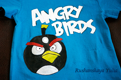 Роспись по ткани. Футболка Angry Birds.